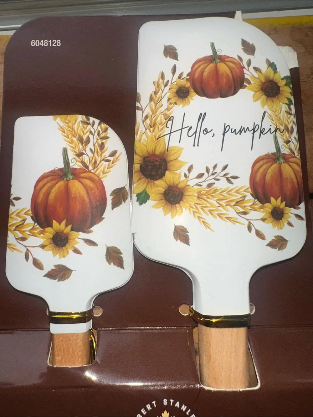 Harvest Hello Pumpkin Spatula Set Wooden-Handle- Brown & Cream
